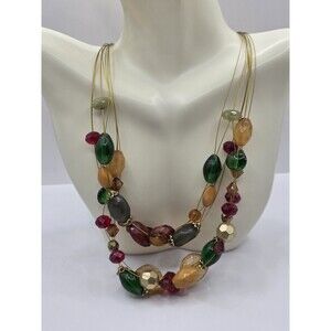 Vintage Colorful Multi Strand Gemstone Necklace 26" + 2"